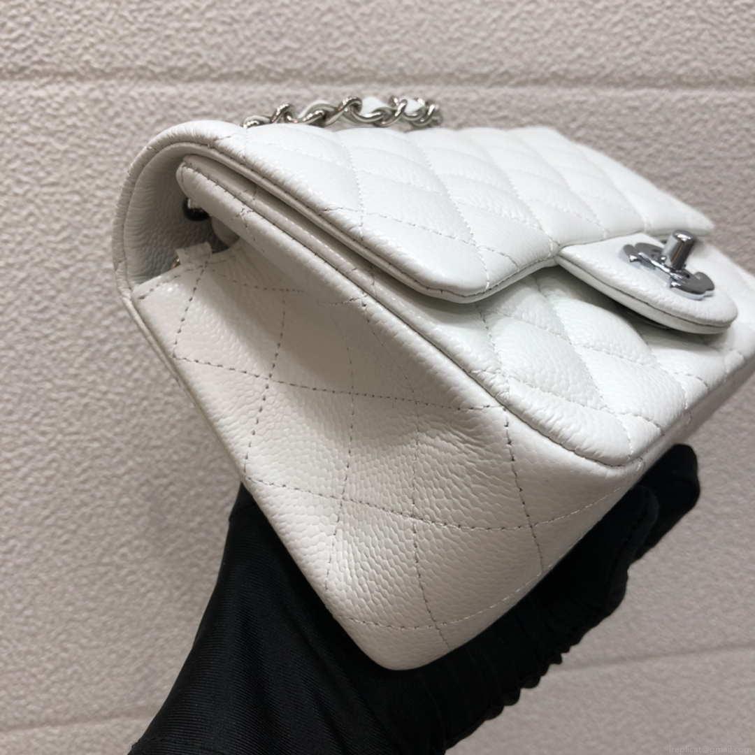 Chanel A35200 Mini Flap Bag 17cm Grained Calfskin Whiet Silver
