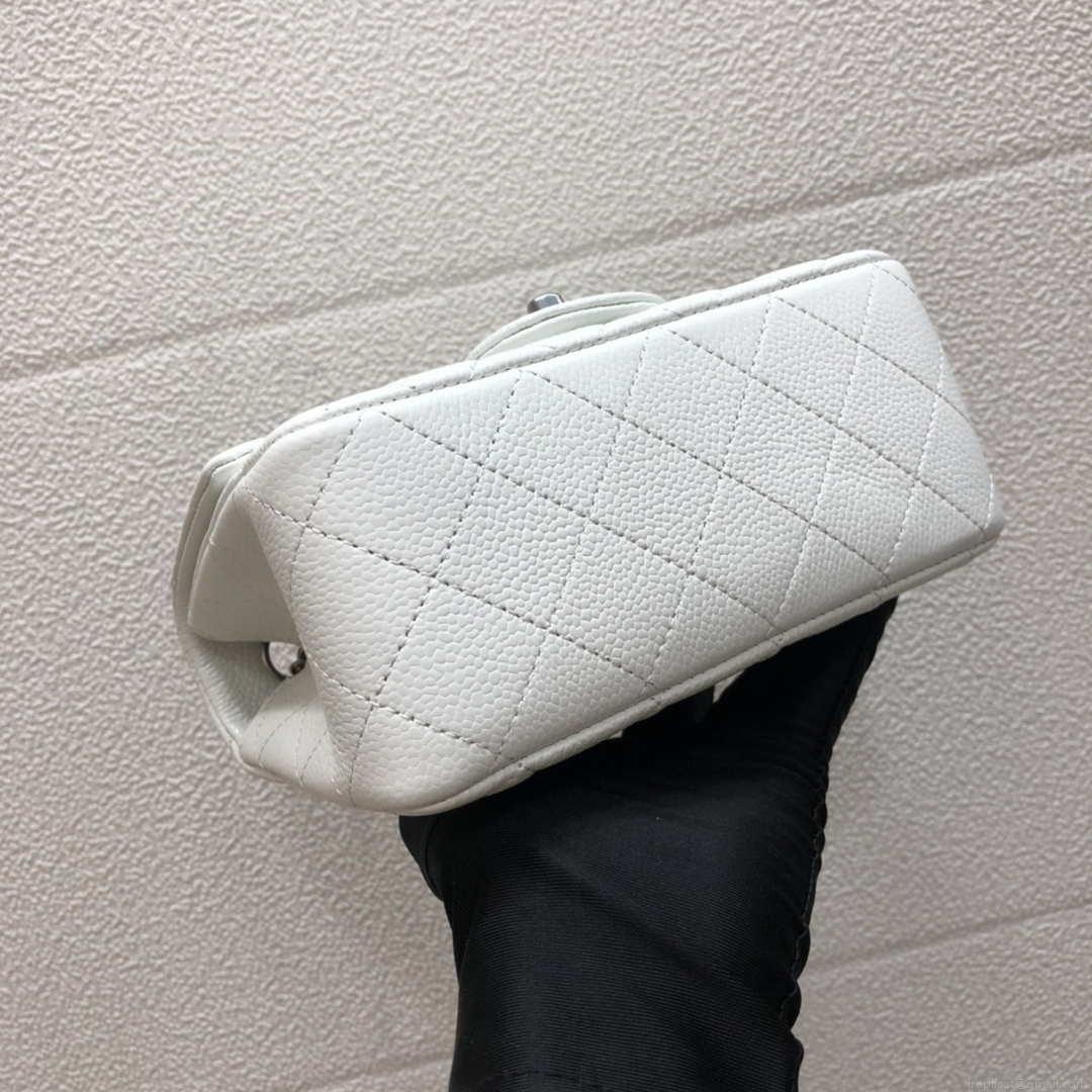 Chanel A35200 Mini Flap Bag 17cm Grained Calfskin Whiet Silver