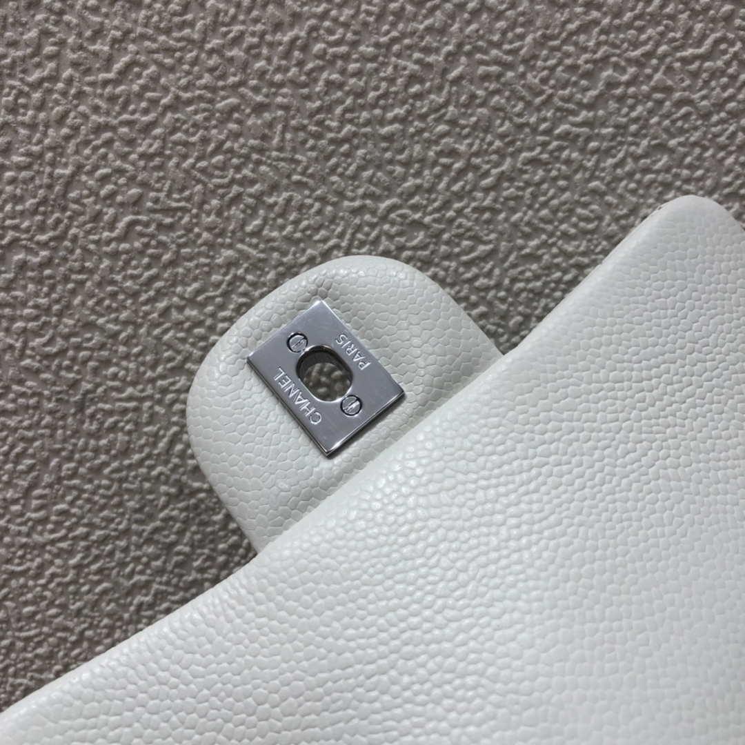 Chanel A35200 Mini Flap Bag 17cm Grained Calfskin Whiet Silver