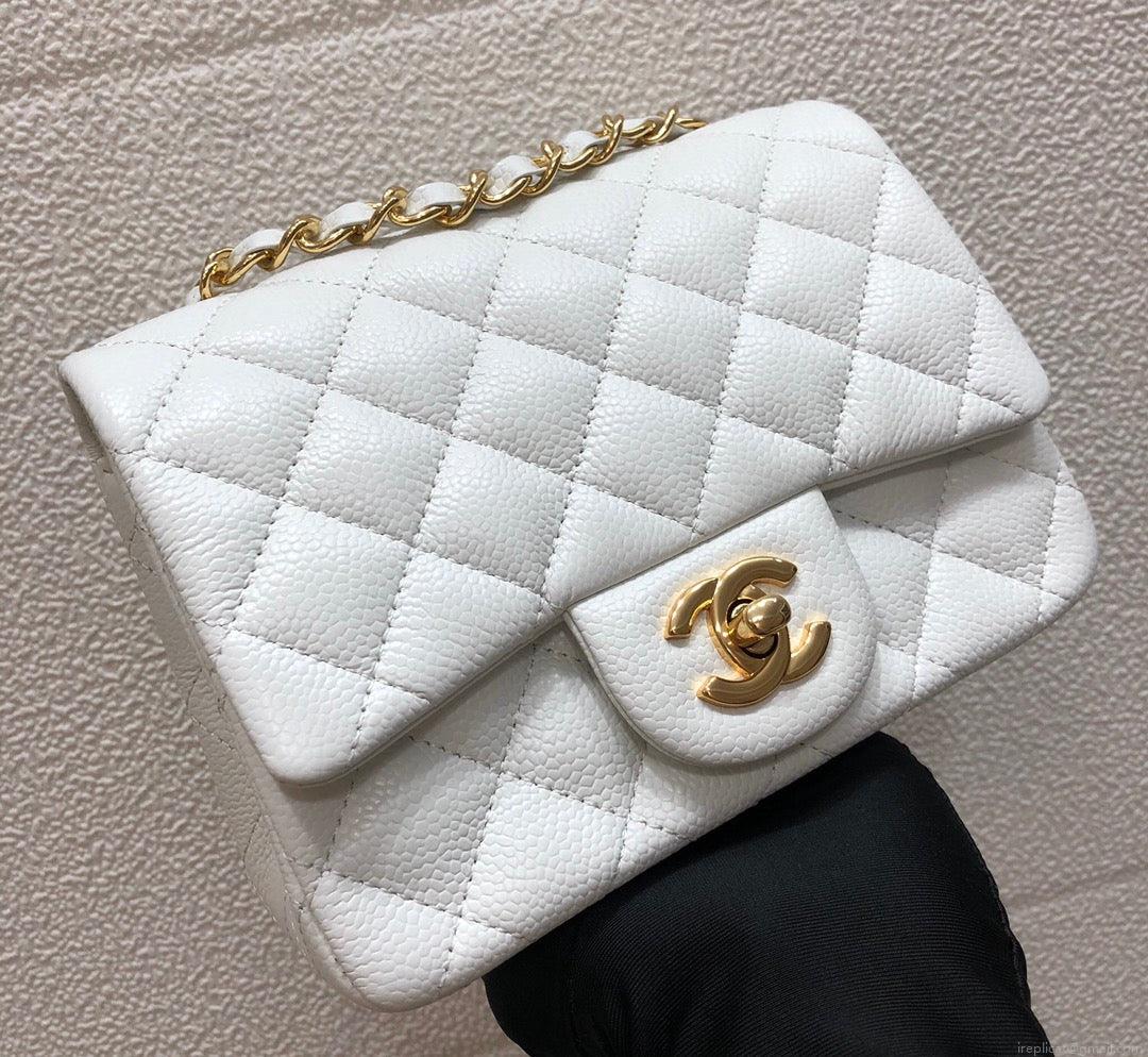 Chanel A35200 Mini Flap Bag 17cm Grained Calfskin Whiet Gold