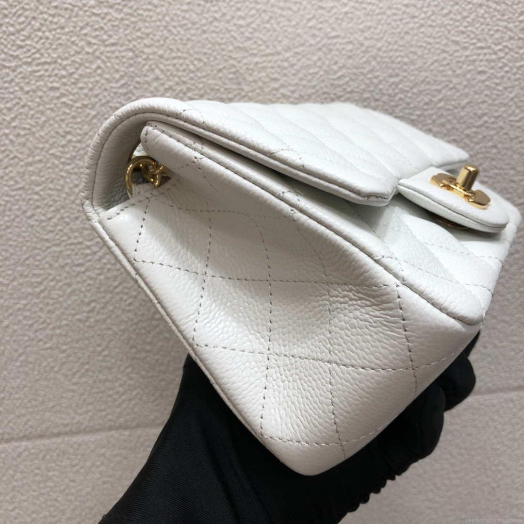 Chanel A35200 Mini Flap Bag 17cm Grained Calfskin Whiet Gold