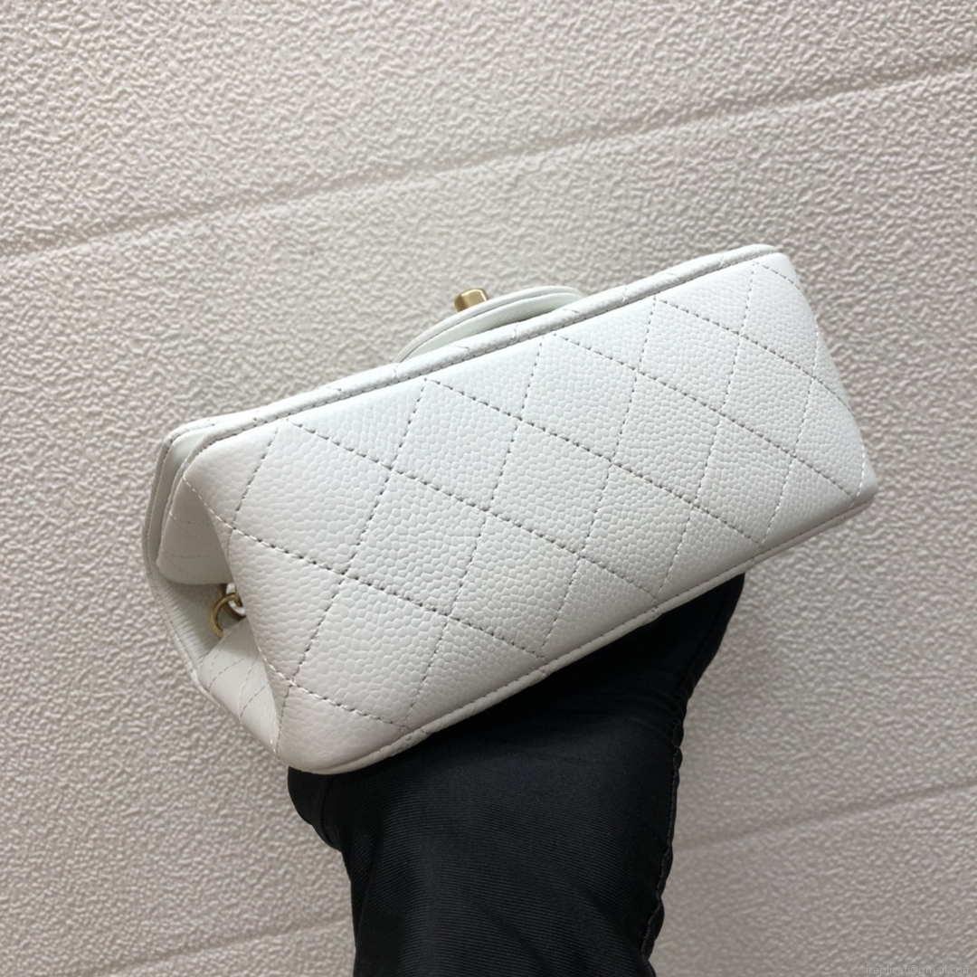 Chanel A35200 Mini Flap Bag 17cm Grained Calfskin Whiet Gold