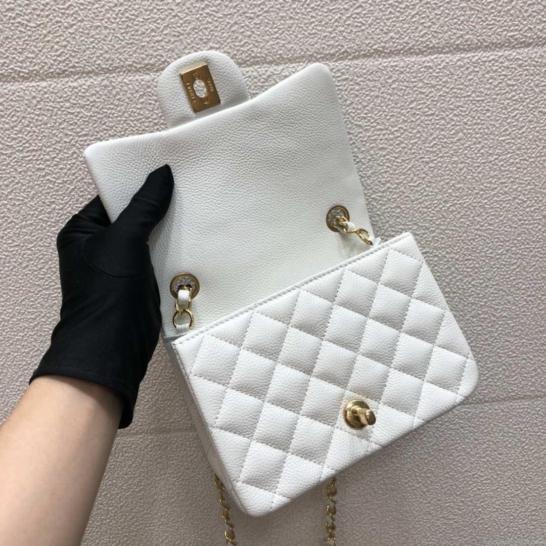 Chanel A35200 Mini Flap Bag 17cm Grained Calfskin Whiet Gold