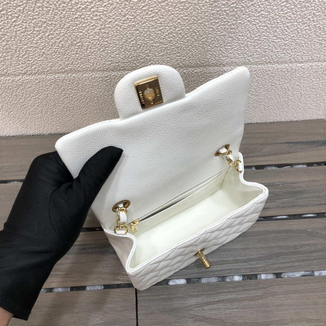 Chanel A35200 Mini Flap Bag 17cm Grained Calfskin Whiet Gold