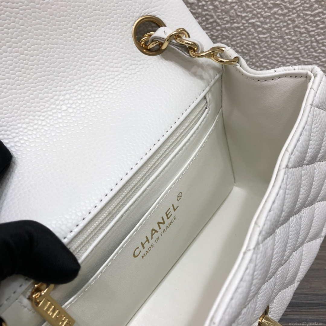 Chanel A35200 Mini Flap Bag 17cm Grained Calfskin Whiet Gold