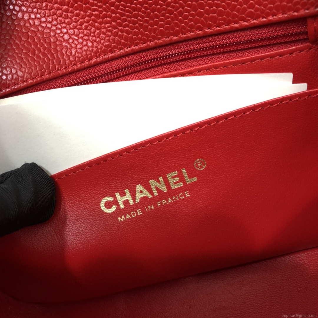Chanel A35200 Mini Flap Bag 17cm Grained Calfskin Red Gold