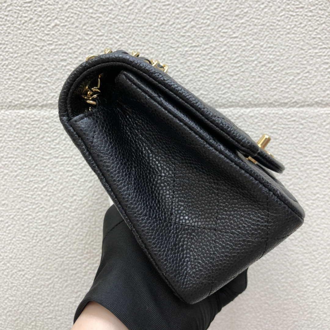 Chanel A35200 Mini Flap Bag 17cm Grained Calfskin Black Gold