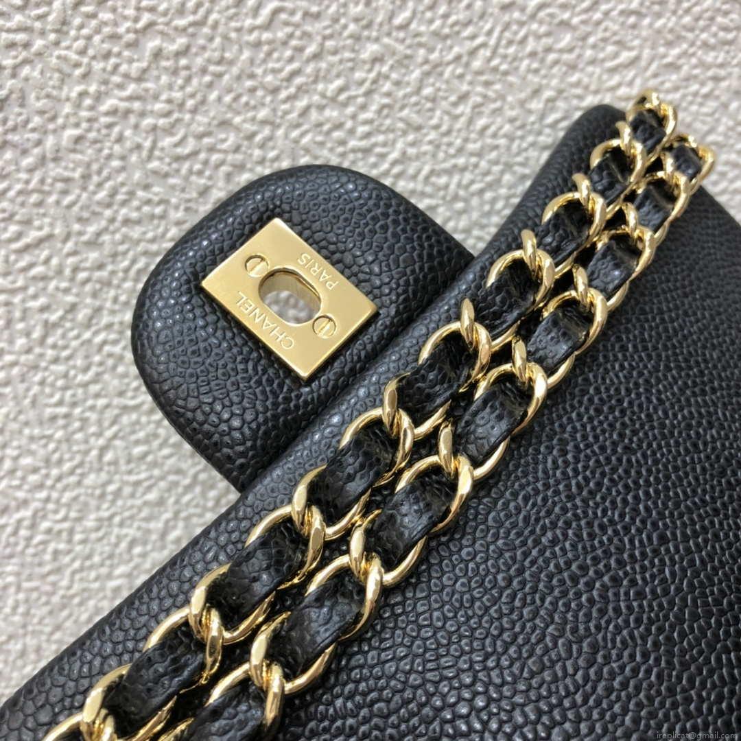 Chanel A35200 Mini Flap Bag 17cm Grained Calfskin Black Gold