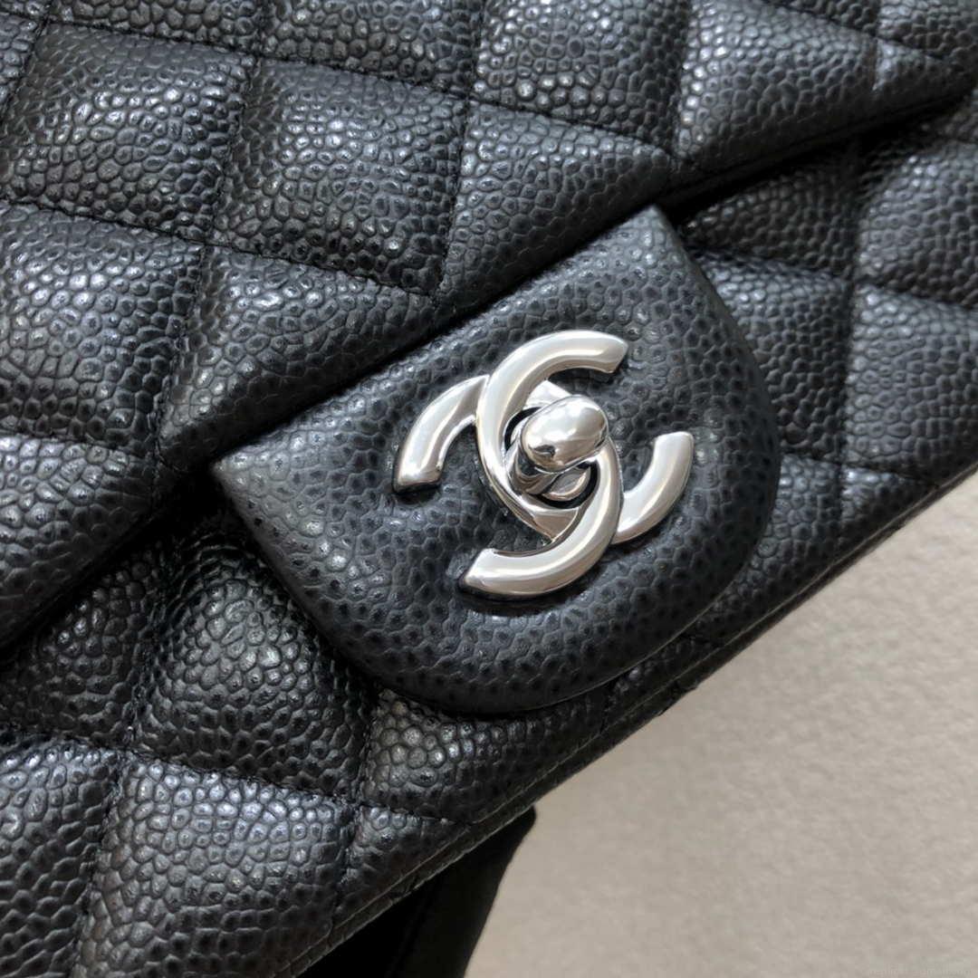 Chanel A35200 Mini Flap Bag 17cm Grained Calfskin Black Silver