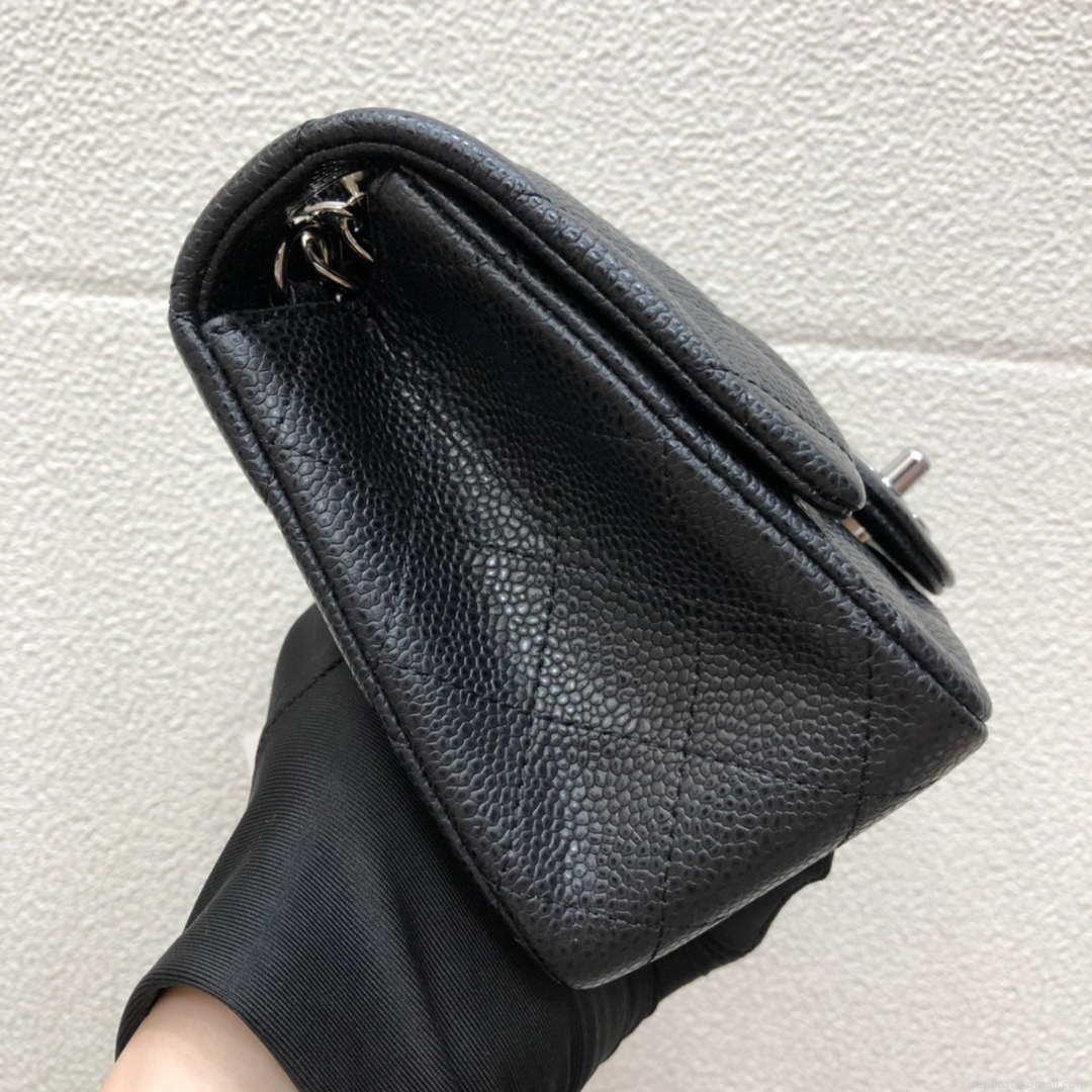 Chanel A35200 Mini Flap Bag 17cm Grained Calfskin Black Silver