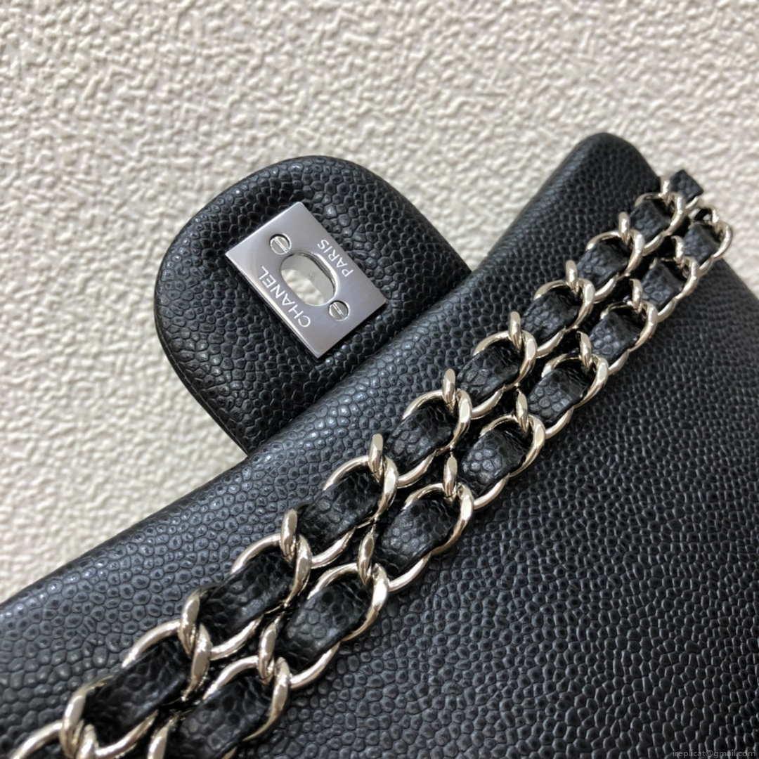 Chanel A35200 Mini Flap Bag 17cm Grained Calfskin Black Silver