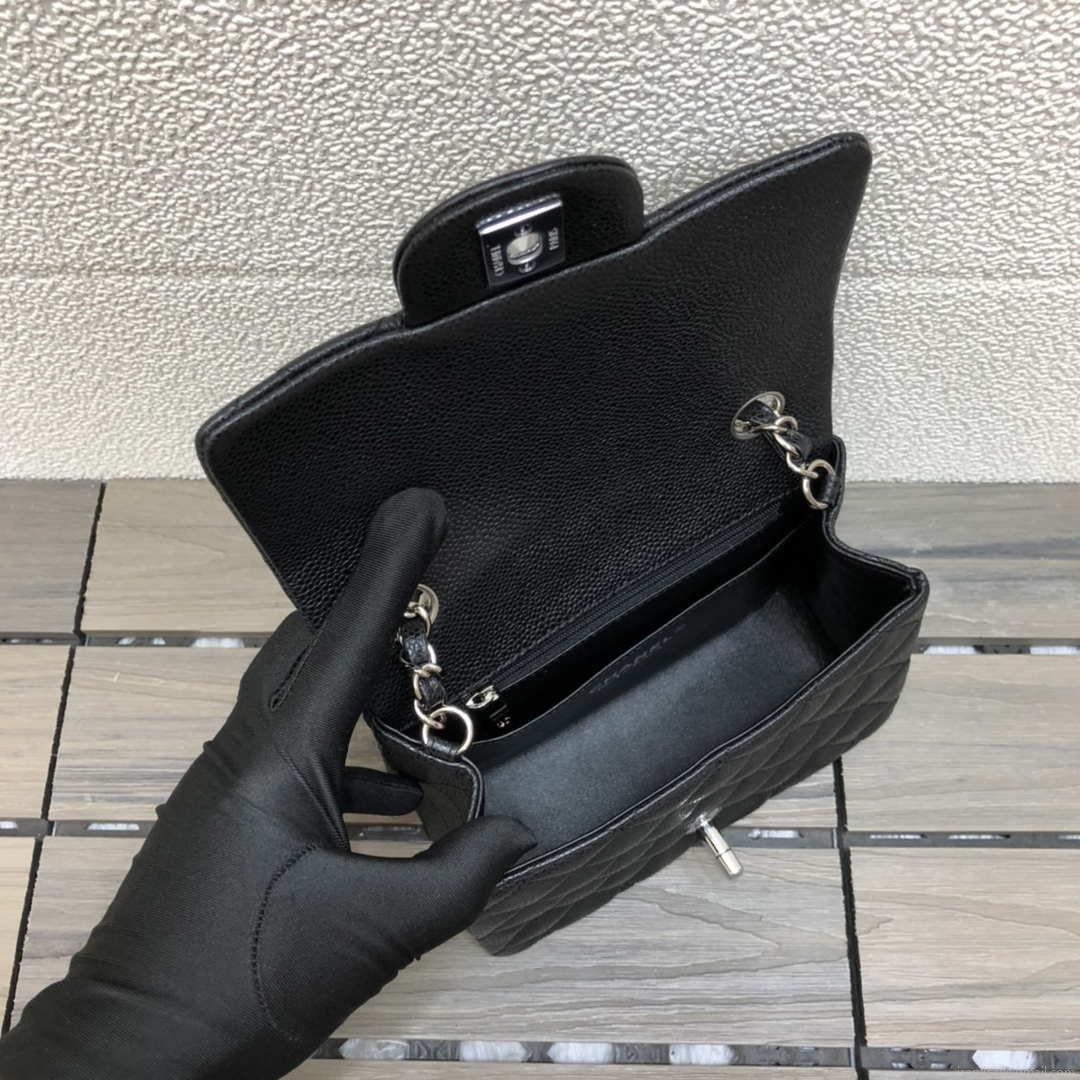 Chanel A35200 Mini Flap Bag 17cm Grained Calfskin Black Silver