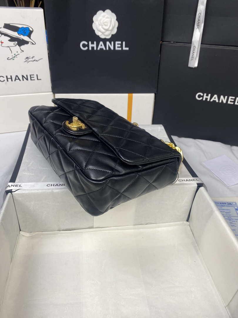 Chanel AS3215 Large Flap Bag Lambskin Gold-Tone Metal Black