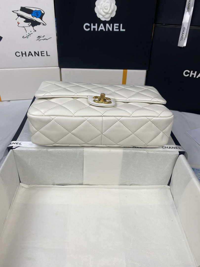 Chanel AS3215 Large Flap Bag Lambskin Gold-Tone Metal White