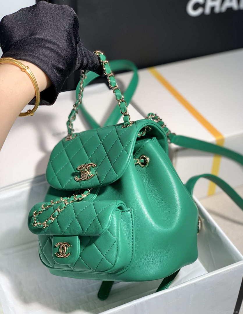 Chanel Backpack Duma Green Lambskin CC AS2908 Gold