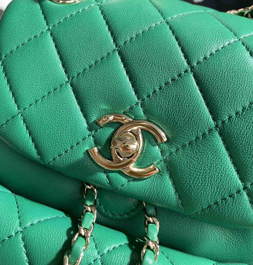 Chanel Backpack Duma Green Lambskin CC AS2908 Gold