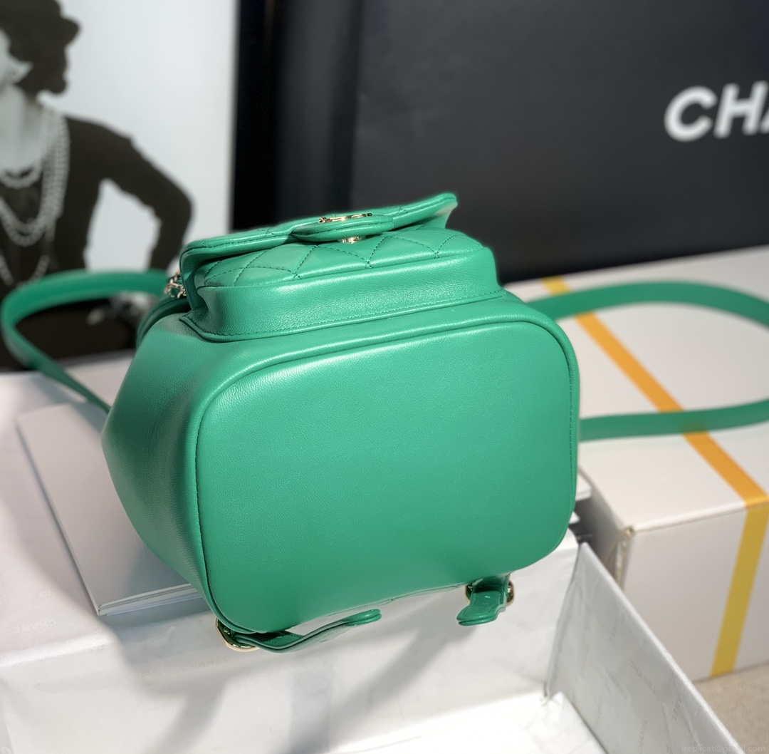 Chanel Backpack Duma Green Lambskin CC AS2908 Gold