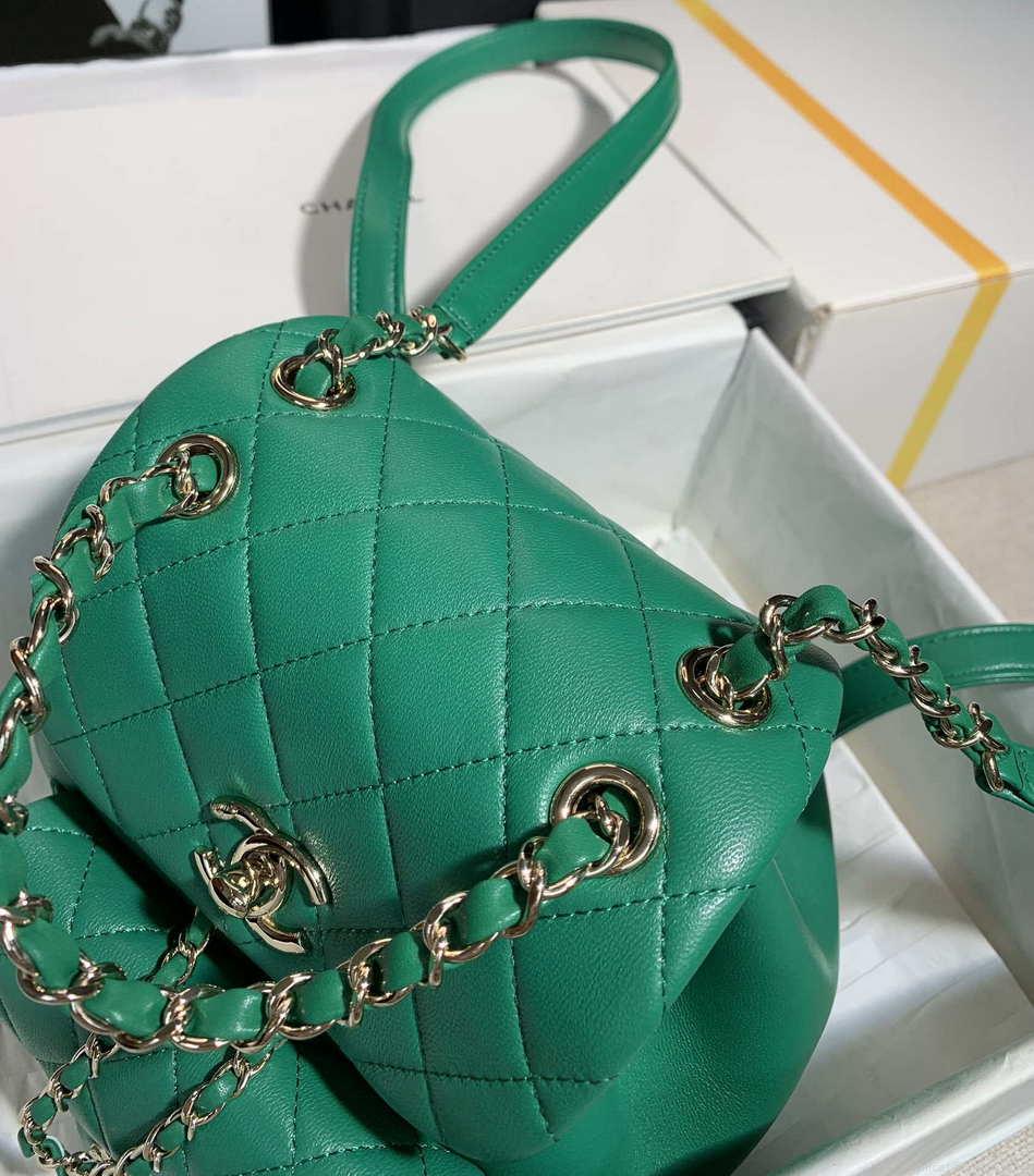 Chanel Backpack Duma Green Lambskin CC AS2908 Gold