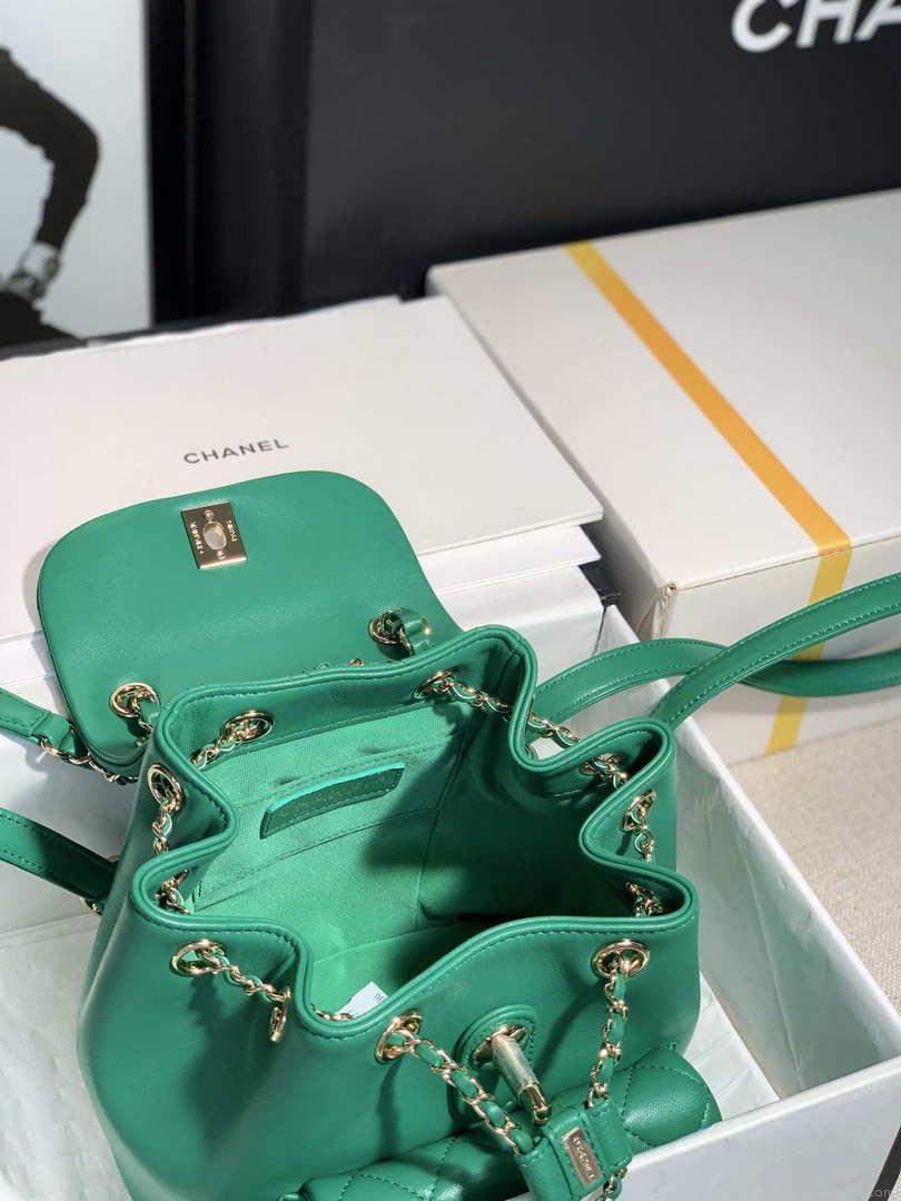 Chanel Backpack Duma Green Lambskin CC AS2908 Gold