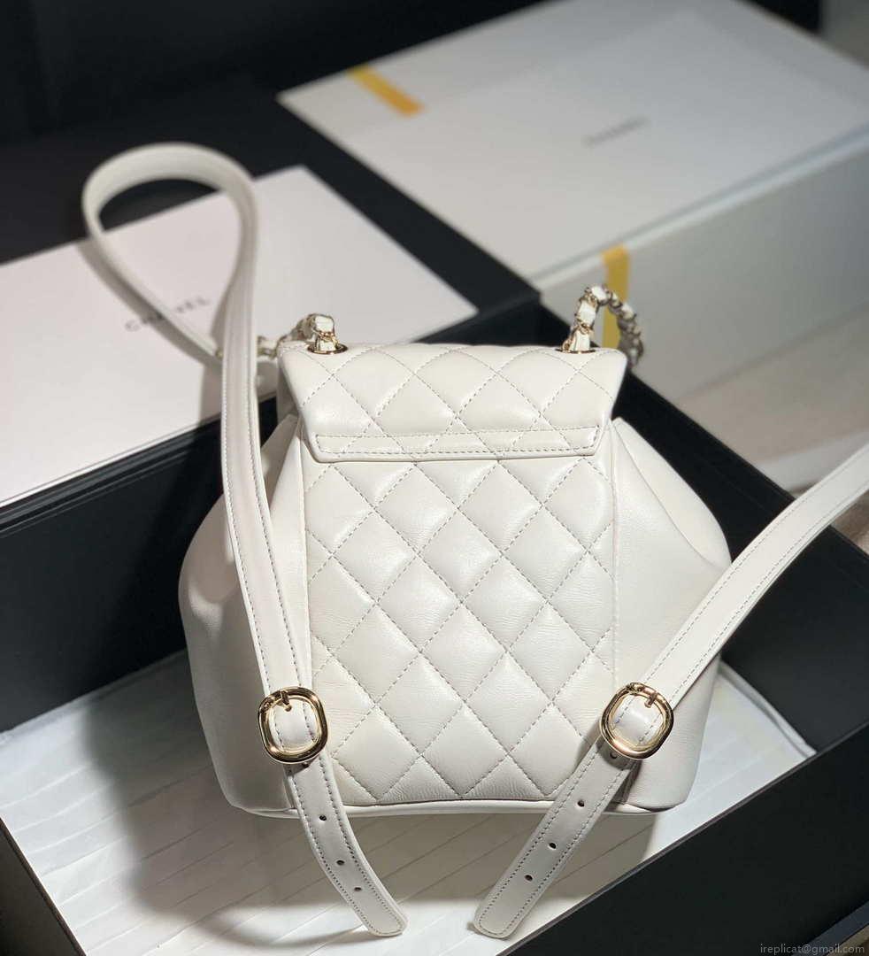 Chanel Backpack Duma White Lambskin CC AS2908 Gold