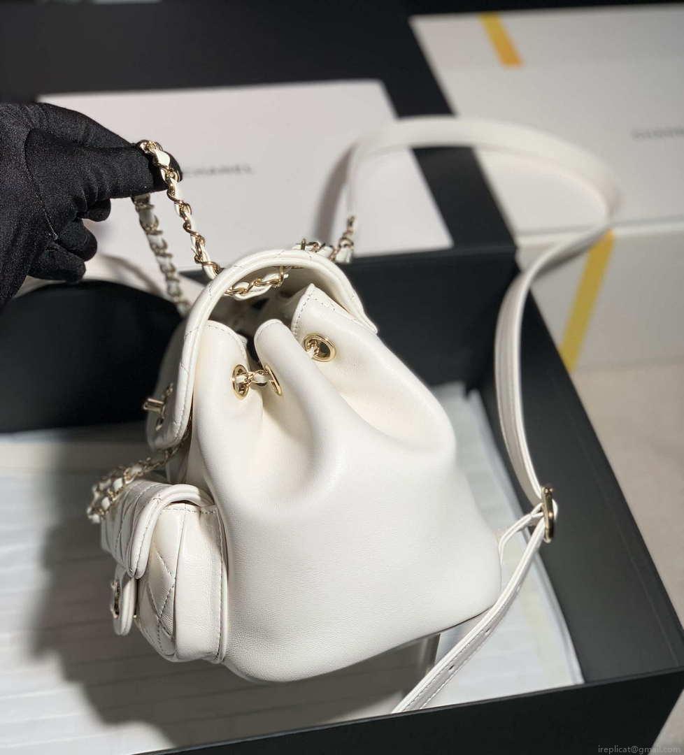 Chanel Backpack Duma White Lambskin CC AS2908 Gold