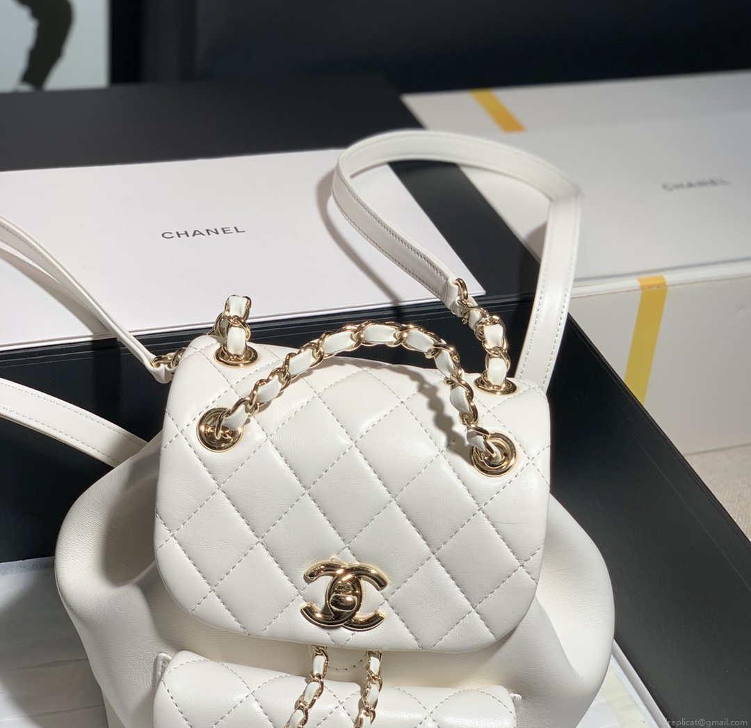Chanel Backpack Duma White Lambskin CC AS2908 Gold