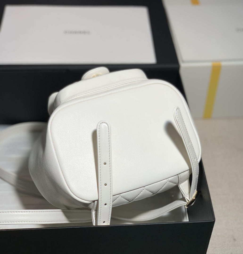 Chanel Backpack Duma White Lambskin CC AS2908 Gold