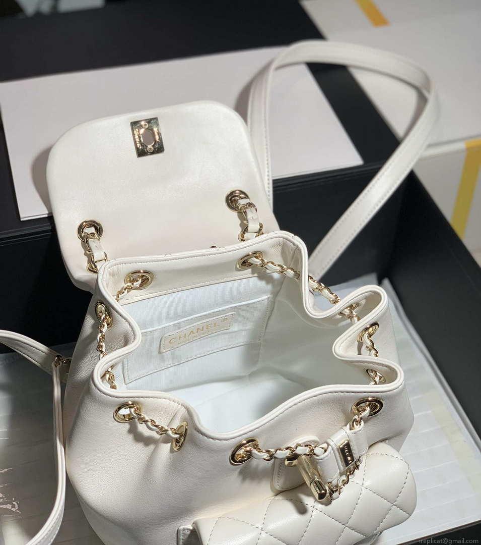 Chanel Backpack Duma White Lambskin CC AS2908 Gold