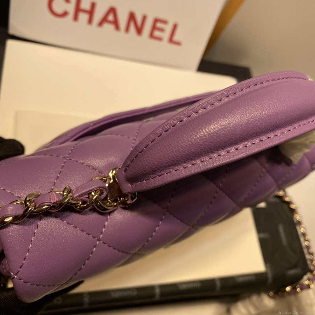 Chanel AS2431 Mini Flap Lambskin Bag with top Handle Purple Bright gold