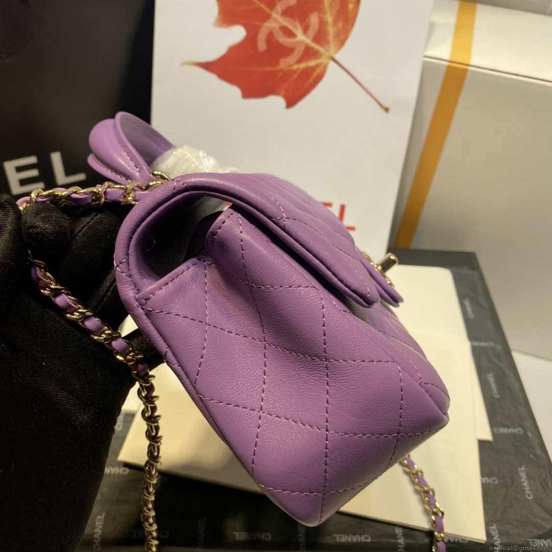 Chanel AS2431 Mini Flap Lambskin Bag with top Handle Purple Bright gold