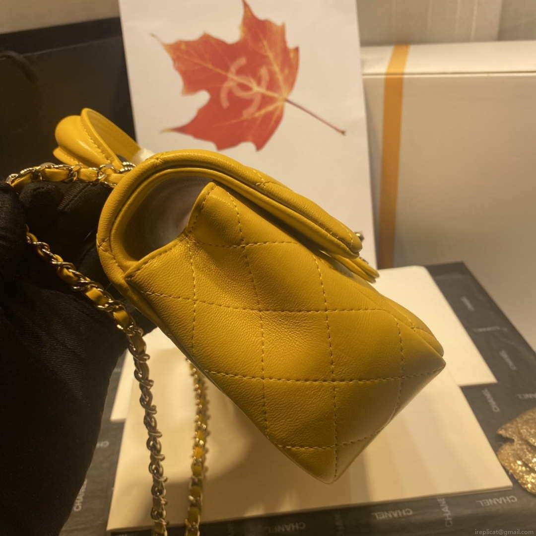 Chanel AS2431 Mini Flap Lambskin Bag with top Handle Yellow Bright gold