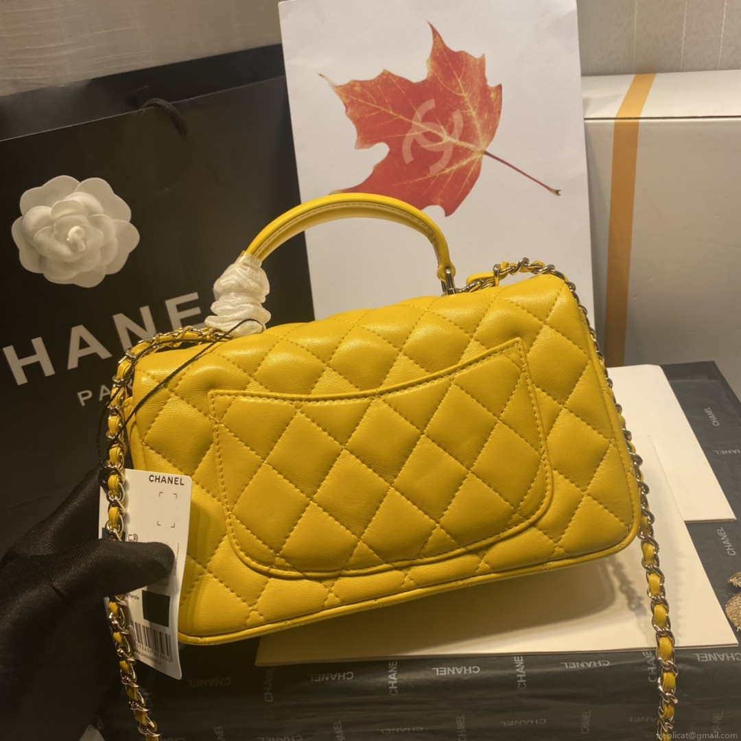 Chanel AS2431 Mini Flap Lambskin Bag with top Handle Yellow Bright gold