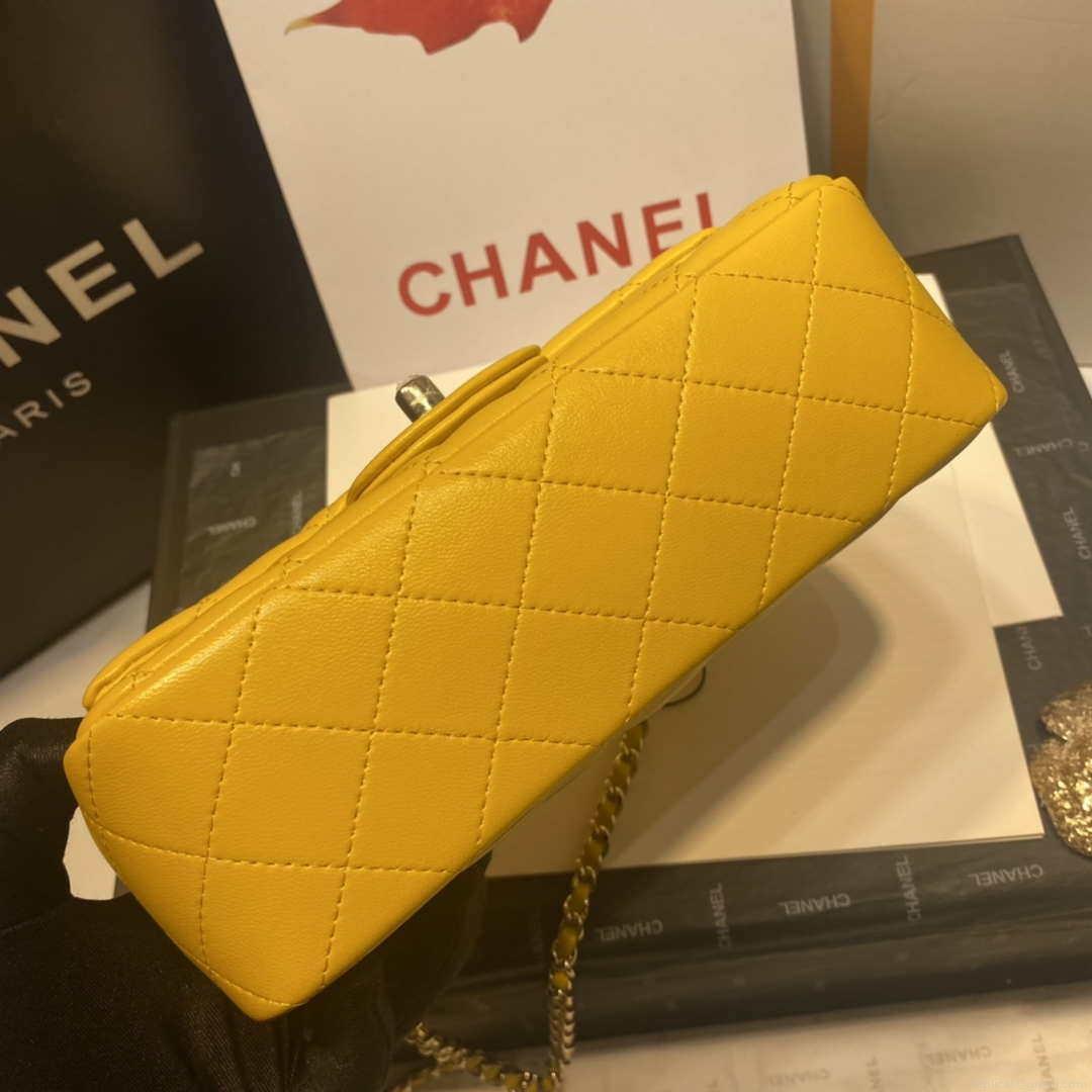 Chanel AS2431 Mini Flap Lambskin Bag with top Handle Yellow Bright gold