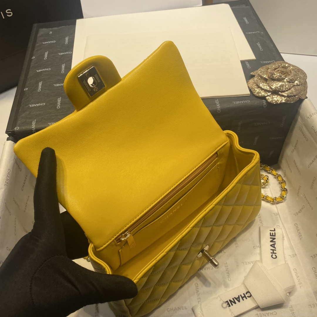 Chanel AS2431 Mini Flap Lambskin Bag with top Handle Yellow Bright gold