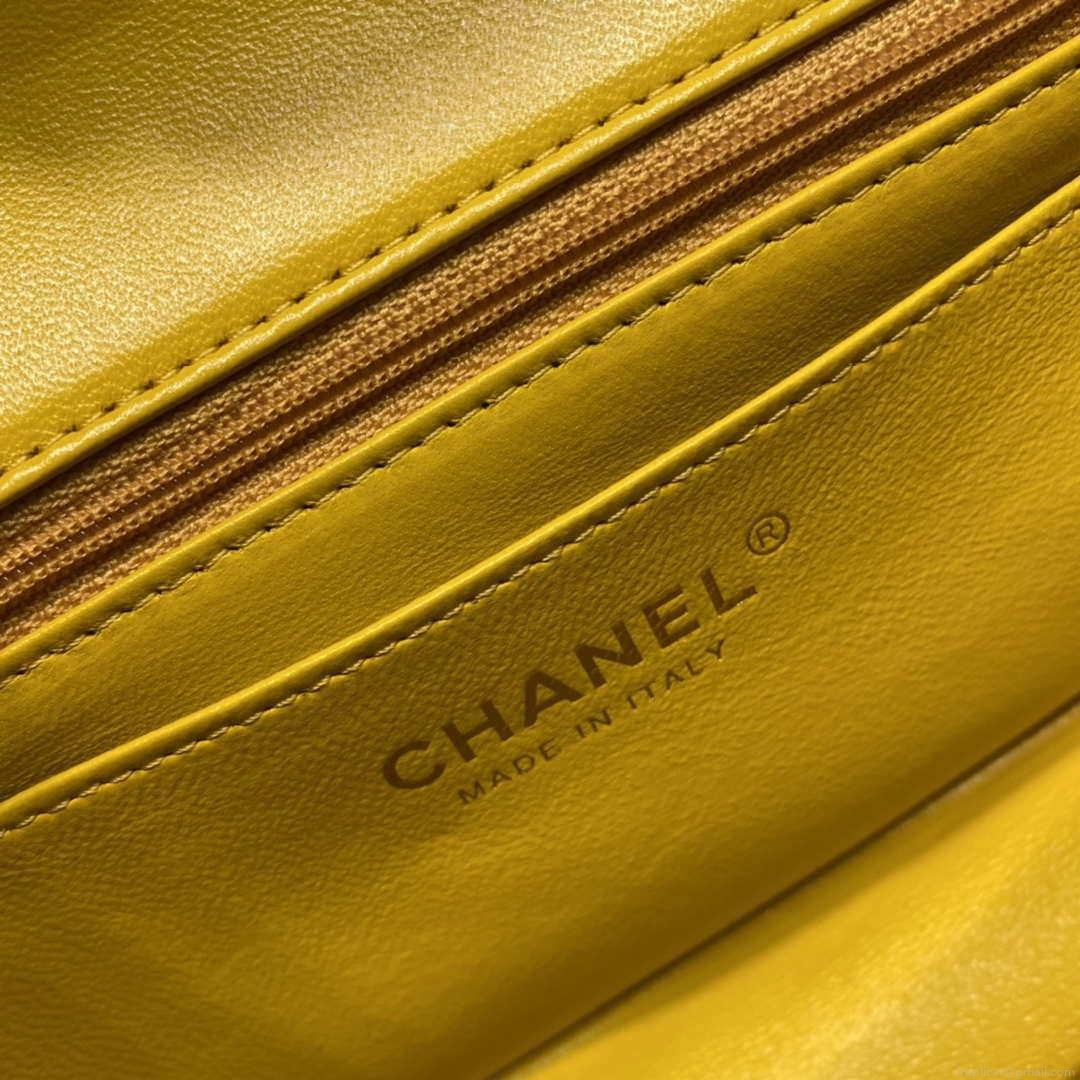 Chanel AS2431 Mini Flap Lambskin Bag with top Handle Yellow Bright gold