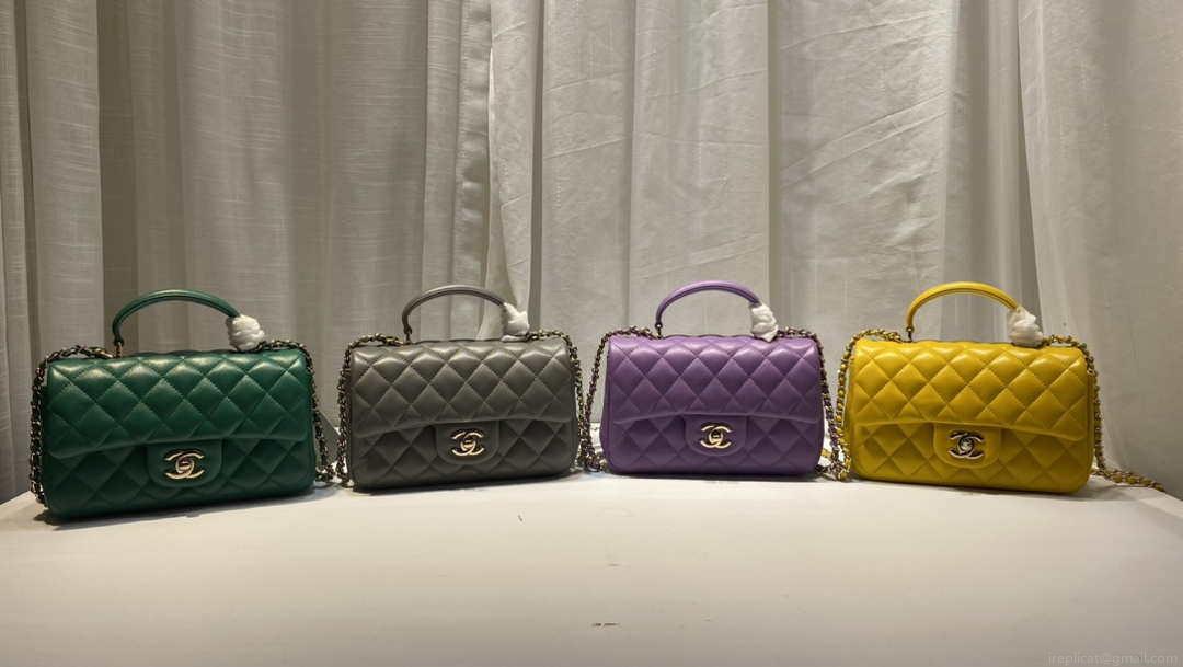 Chanel AS2431 Mini Flap Lambskin Bag with top Handle Yellow Bright gold