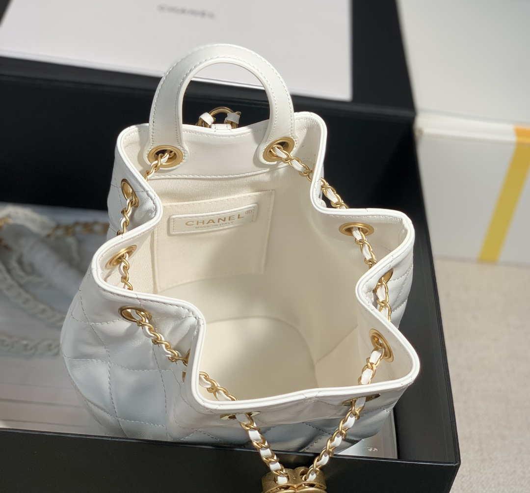 Chanel AS2318 Bucket Bag Lambskin White