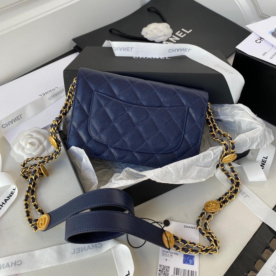 Chanel AP2840 Small Flap Bags Calfskin Navy Blue