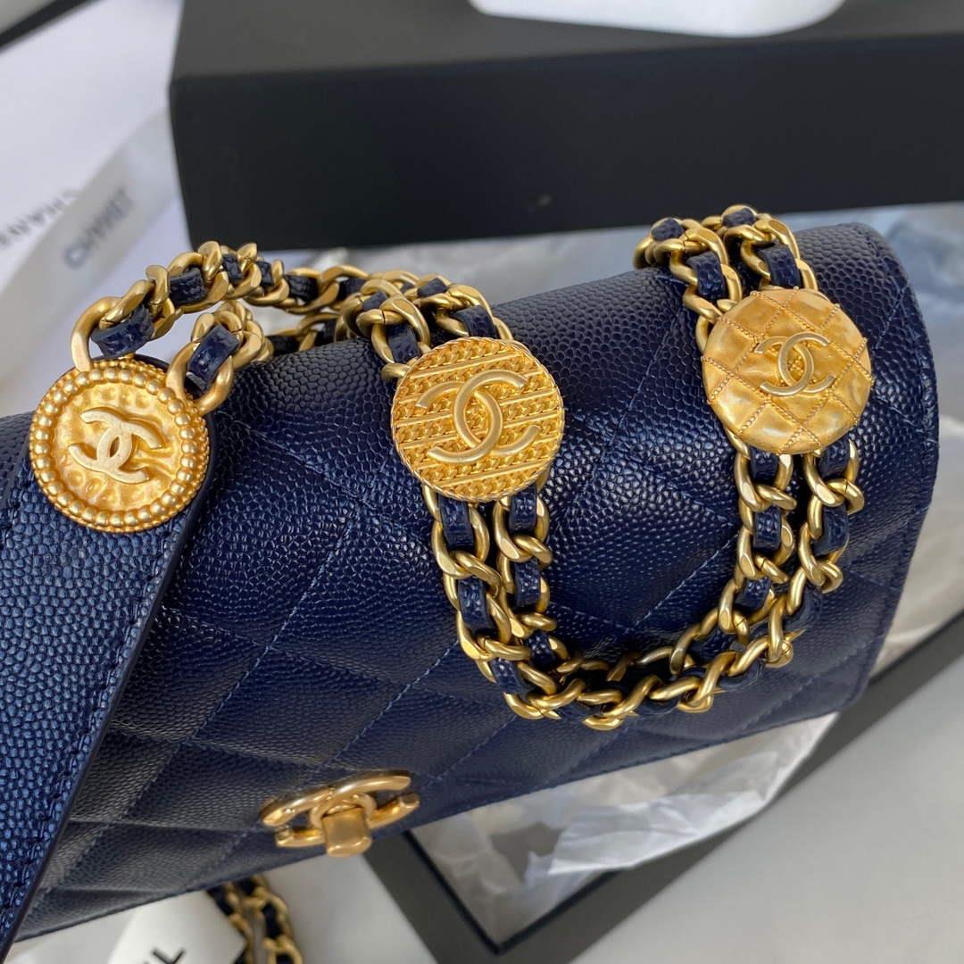 Chanel AP2840 Small Flap Bags Calfskin Navy Blue