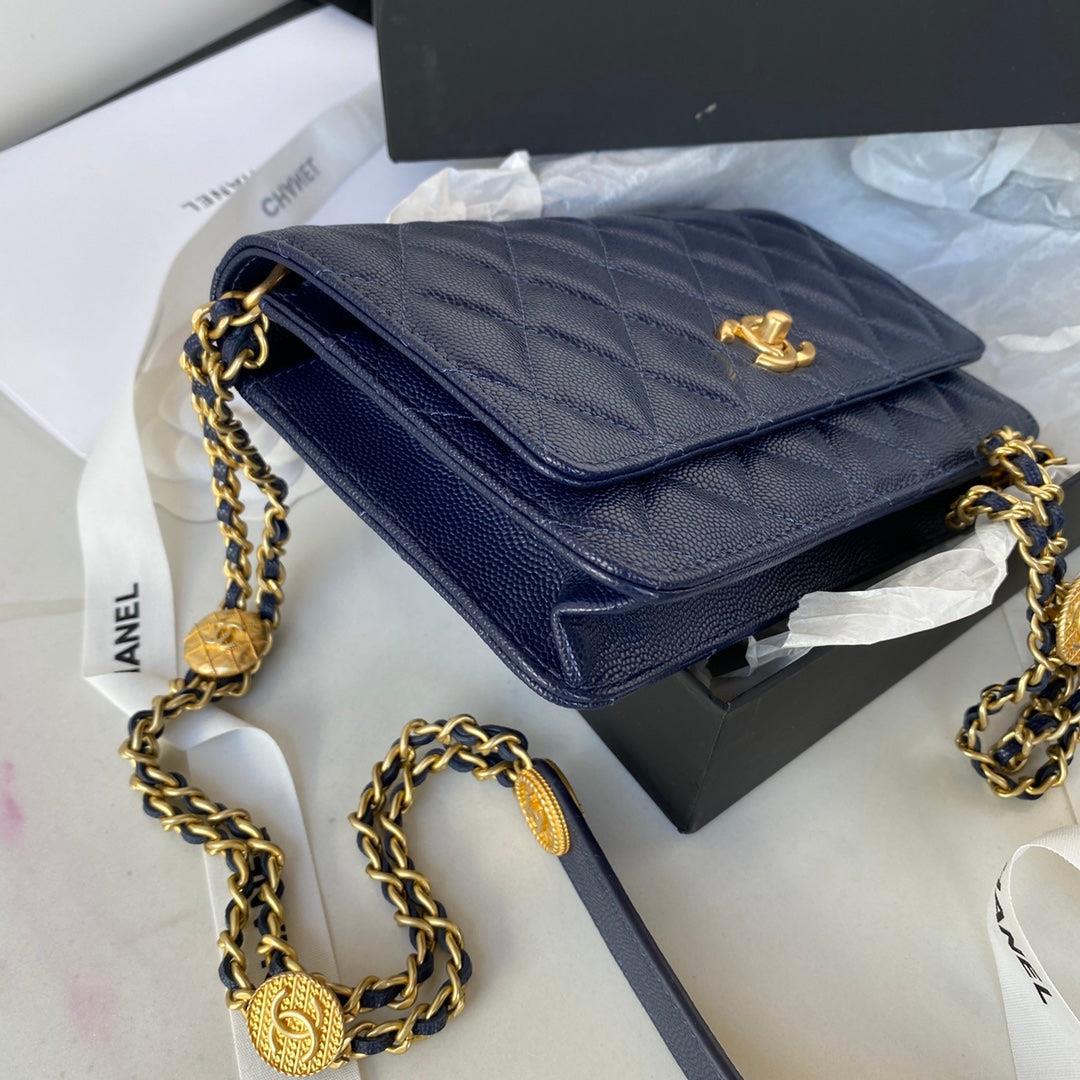 Chanel AP2840 Small Flap Bags Calfskin Navy Blue