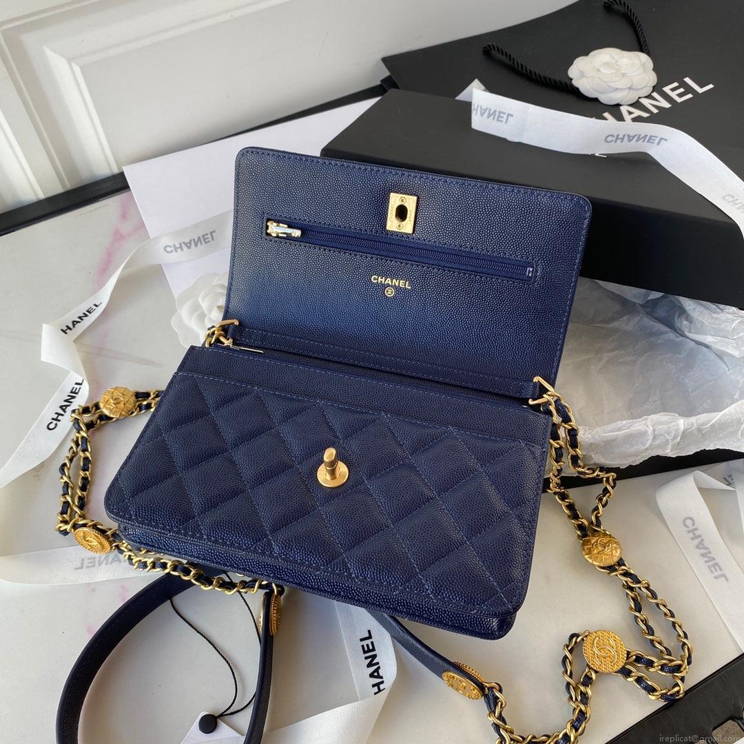 Chanel AP2840 Small Flap Bags Calfskin Navy Blue