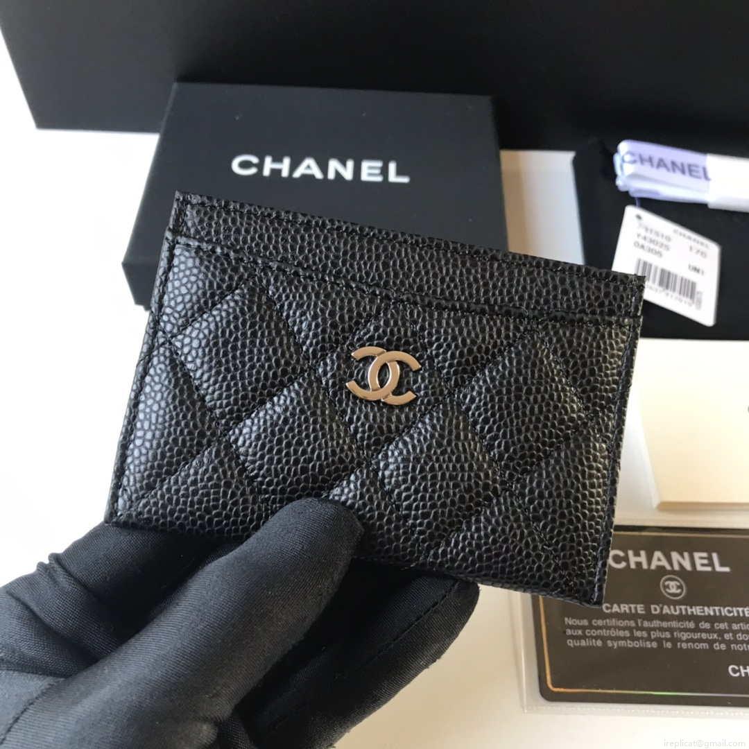 Chanel Classic Card Holder Zipper Grained shiny calfskin A31510 Black Silver