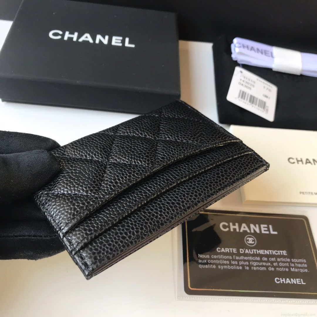 Chanel Classic Card Holder Zipper Grained shiny calfskin A31510 Black Silver