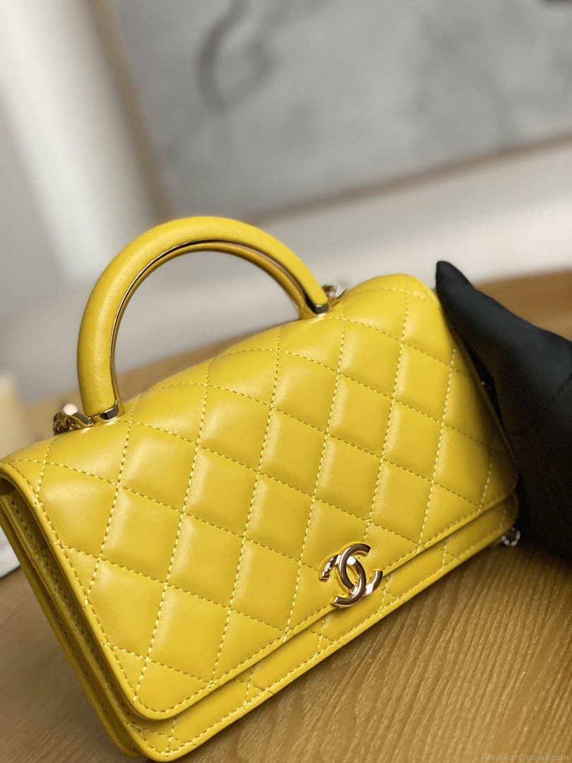Chanel A81207 WOC 19 Chain Wallet Bag Lambskin Yellow Gold