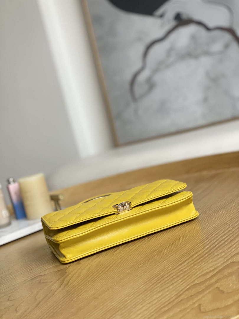 Chanel A81207 WOC 19 Chain Wallet Bag Lambskin Yellow Gold