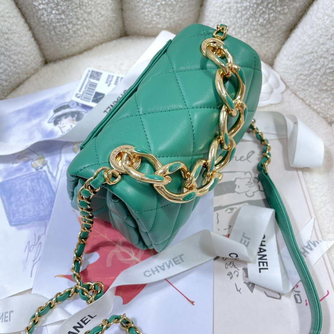 Chanel AS3365 Mini Flap Bag 17cm Lambskin Green