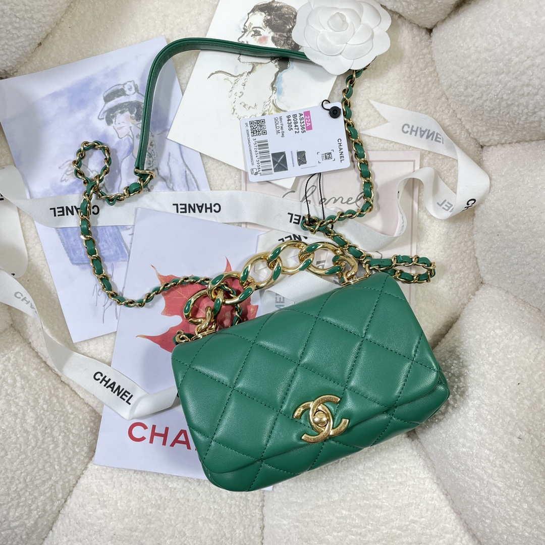 Chanel AS3365 Mini Flap Bag 17cm Lambskin Green