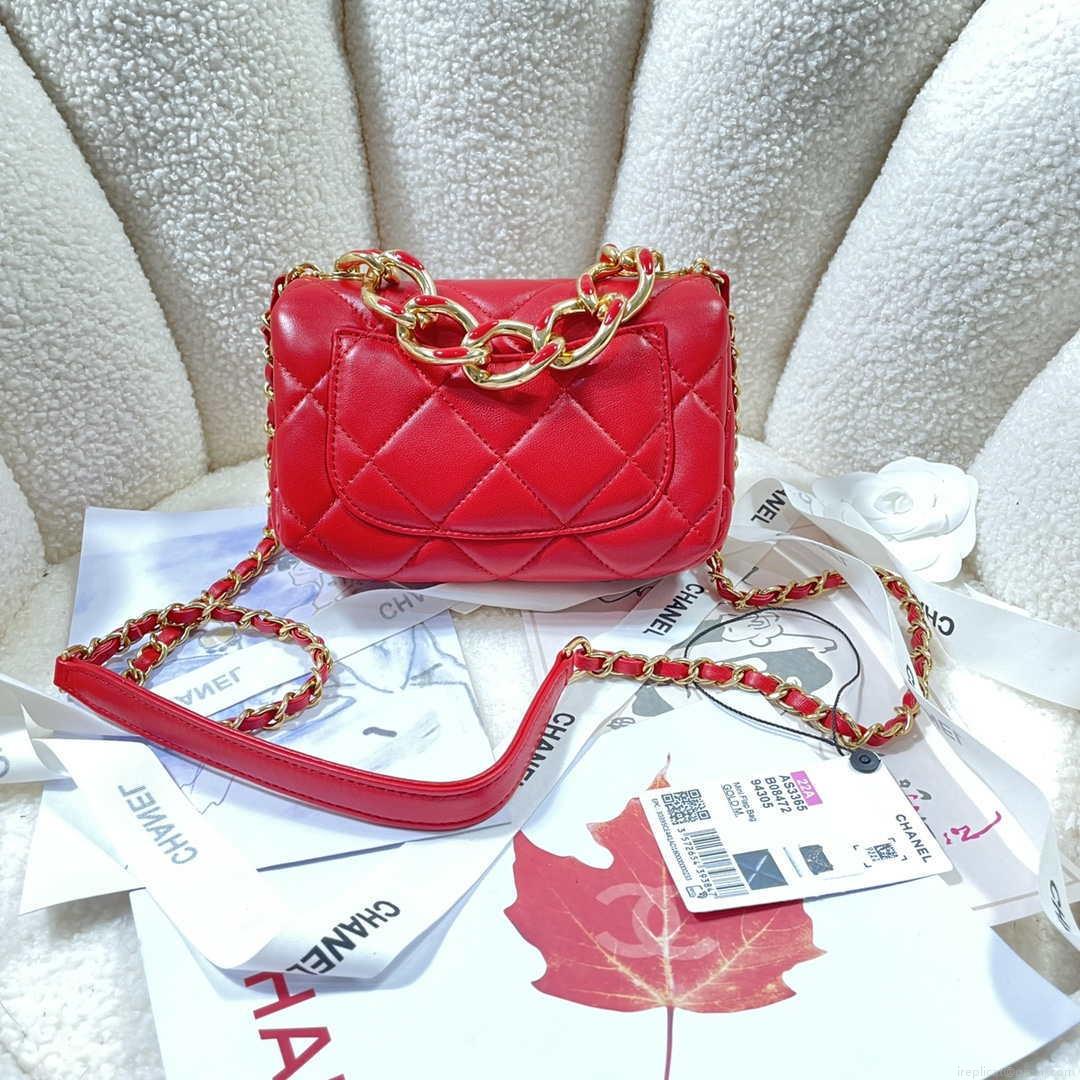 Chanel AS3365 Mini Flap Bag 17cm Lambskin Red