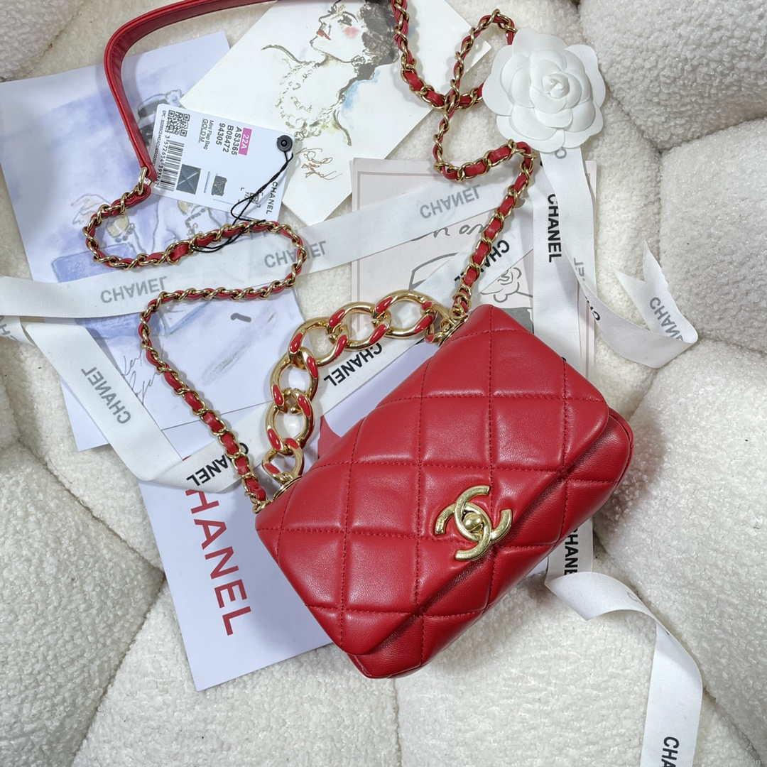 Chanel AS3365 Mini Flap Bag 17cm Lambskin Red