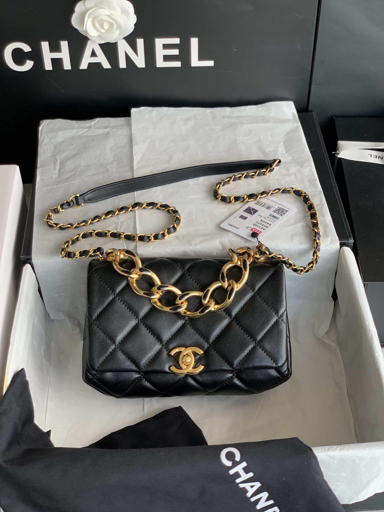 Chanel AS3366 Flap Bag 20cm Lambskin Black
